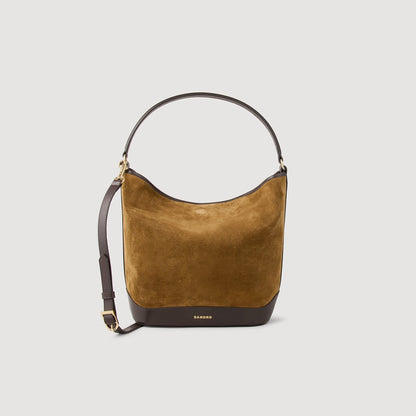 Sandro TANGOSO suede and leather bucket bag Camel