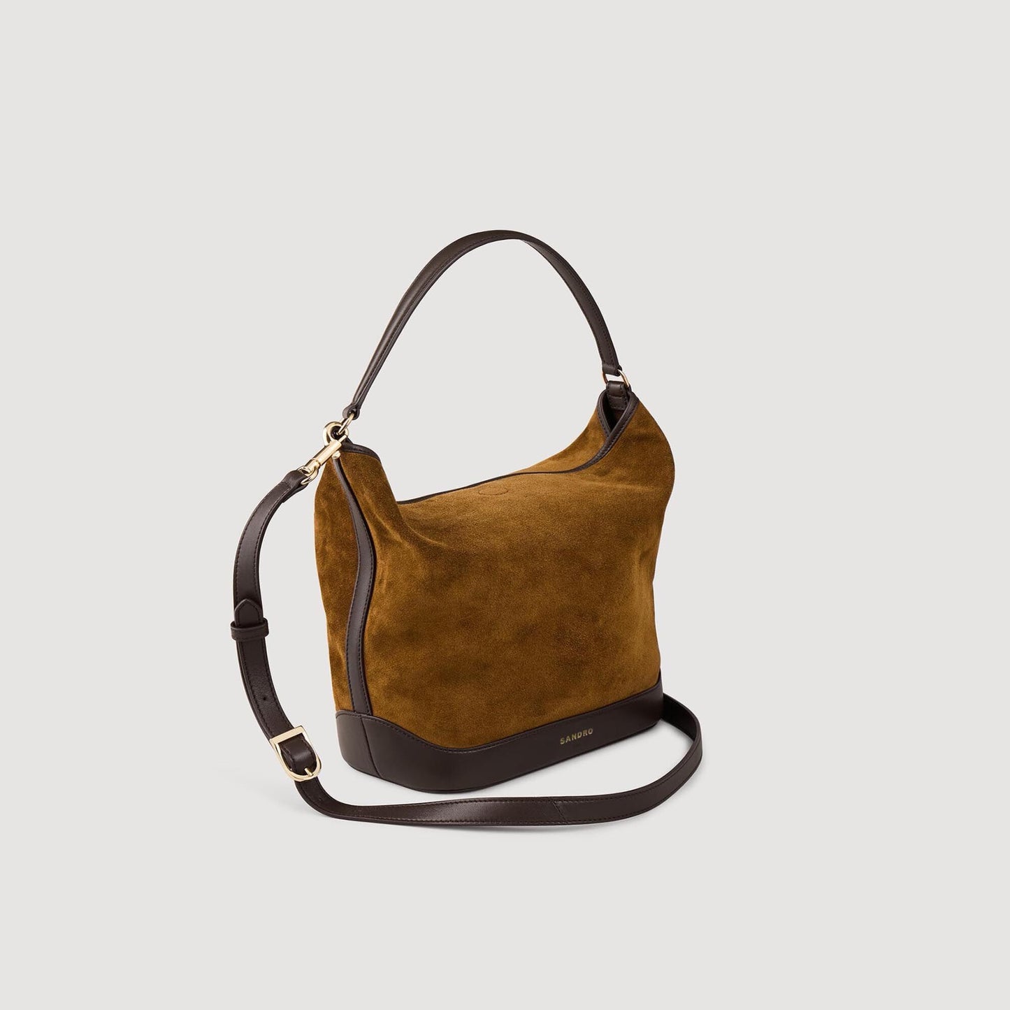 Sandro TANGOSO suede and leather bucket bag Camel
