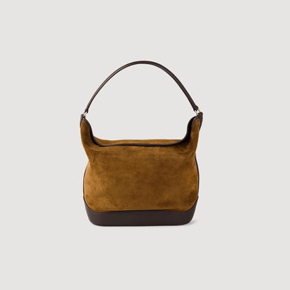 Sandro TANGOSO suede and leather bucket bag Camel