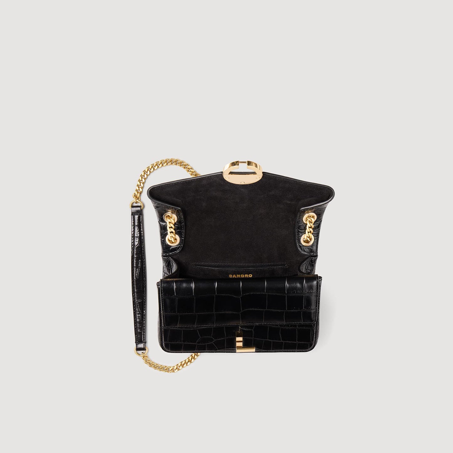 Sandro Mock croc leather Yza bag Black