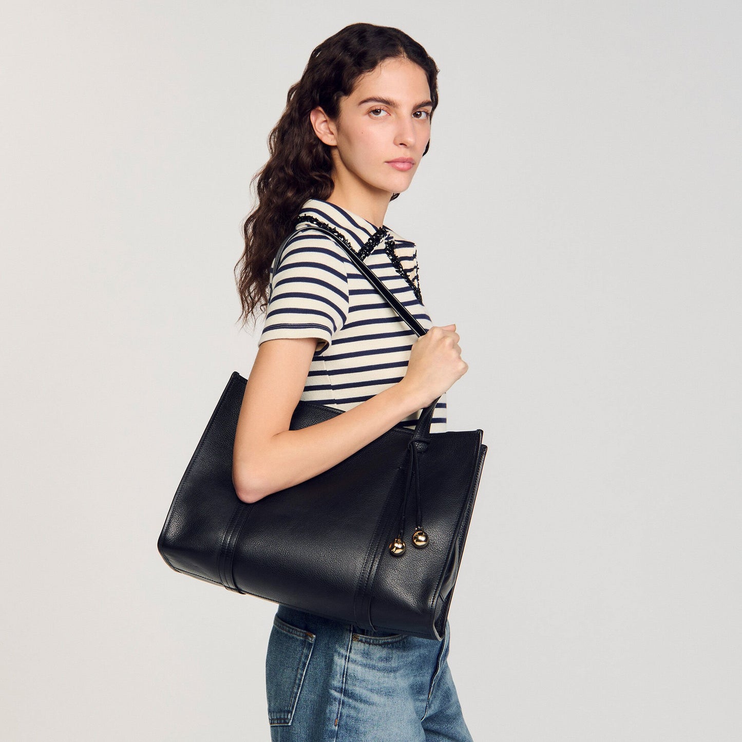Sandro Soft leather tote bag Black