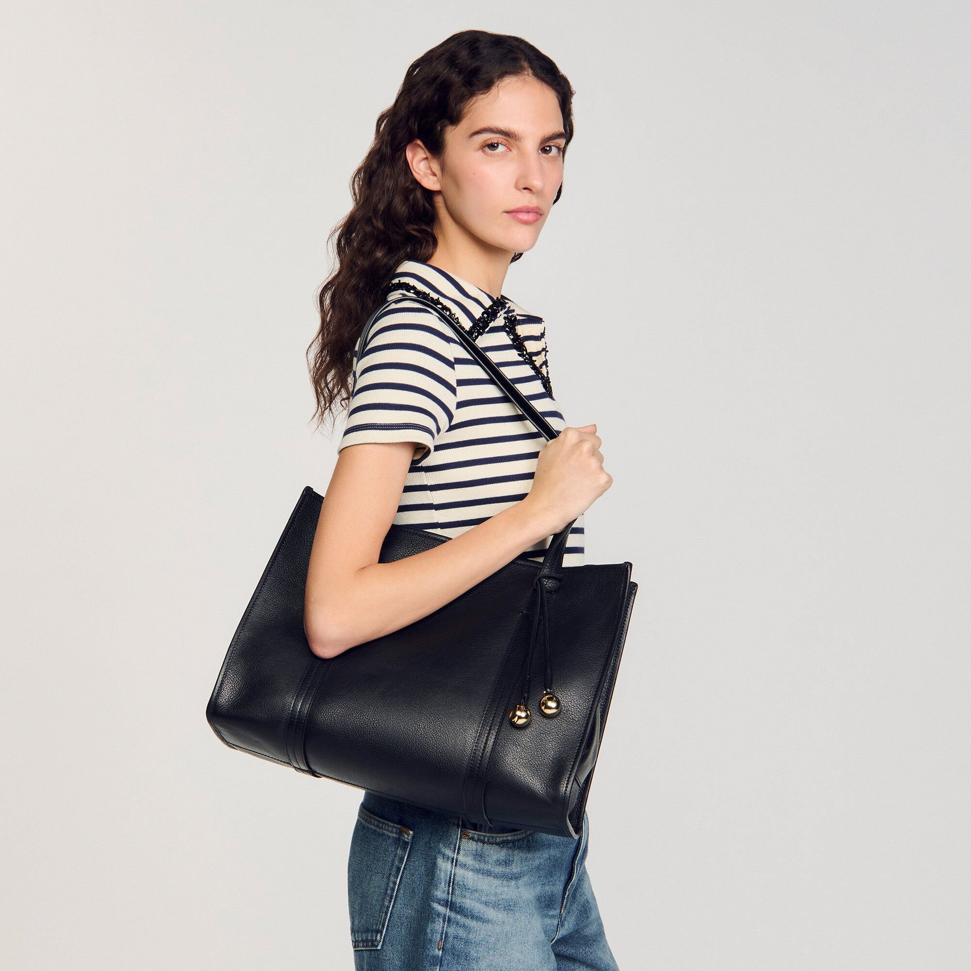 Sandro Soft leather tote bag Black