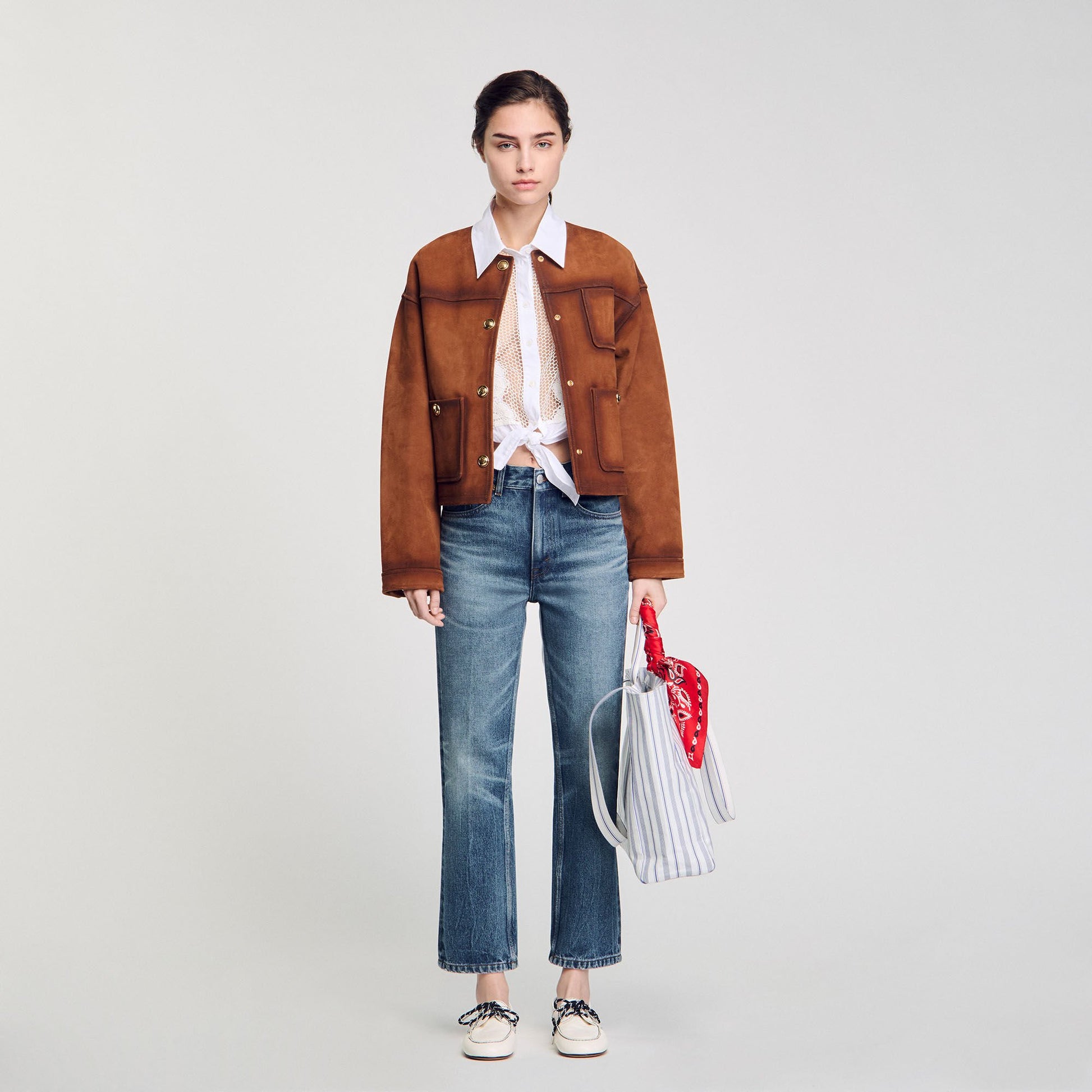 Sandro Striped canvas tote bag Blue / Ecru