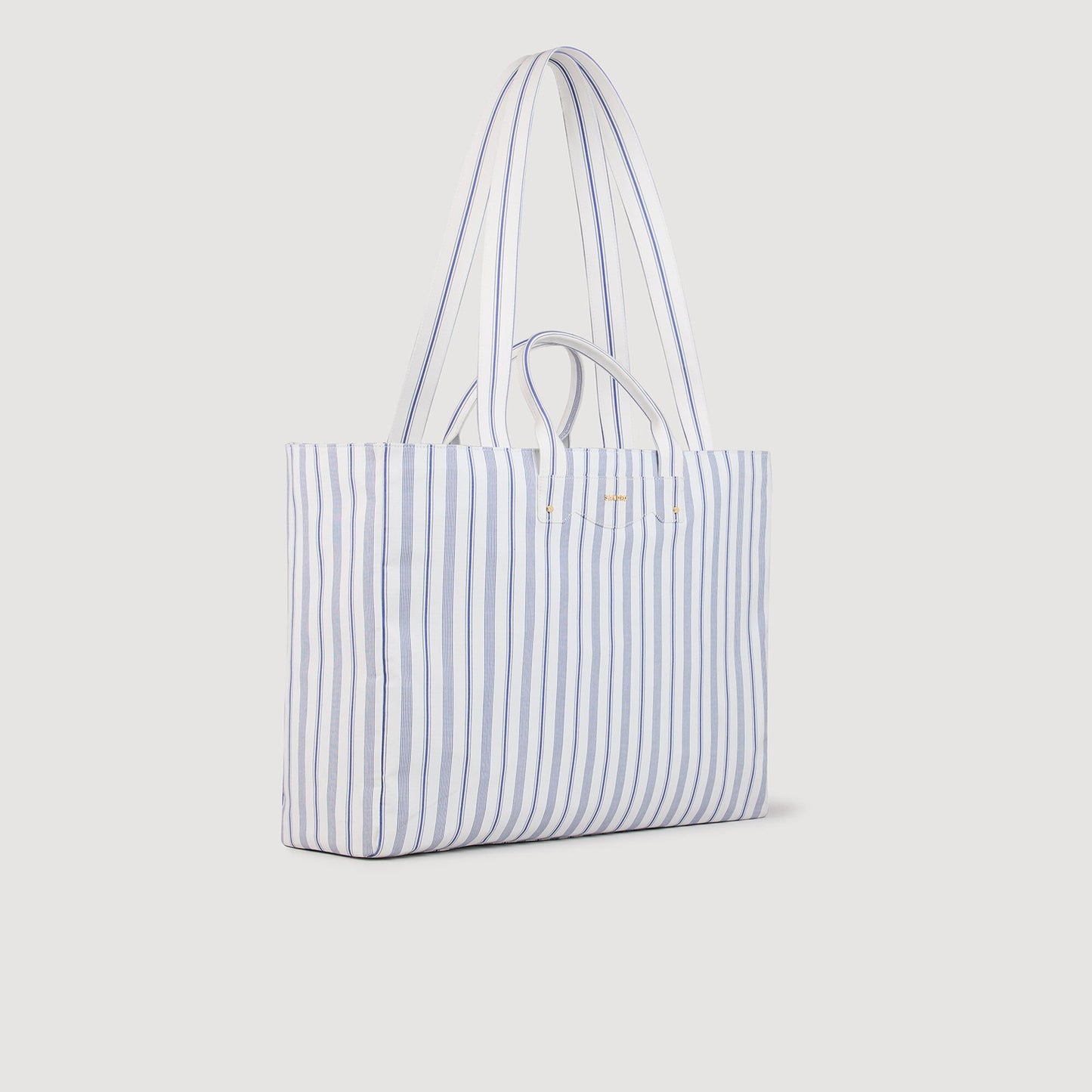 Sandro Striped canvas tote bag Blue / Ecru