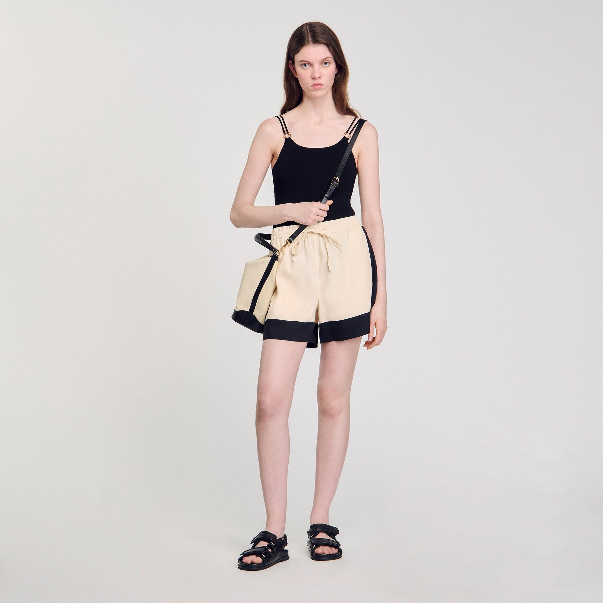 Sandro Tangoso canvas bucket bag Ecru / Black