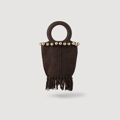 Sandro Small beaded fringed crochet bag Brown