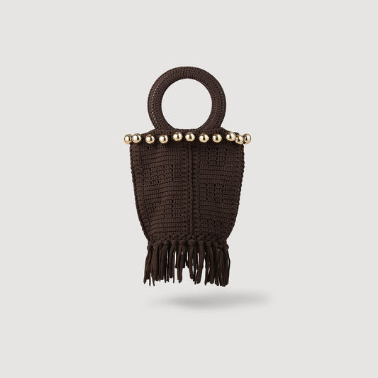 Sandro Small beaded fringed crochet bag Brown