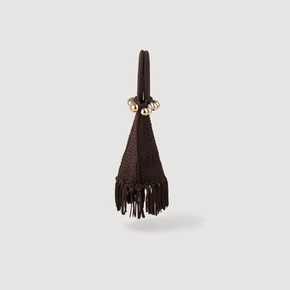Sandro Small beaded fringed crochet bag Brown