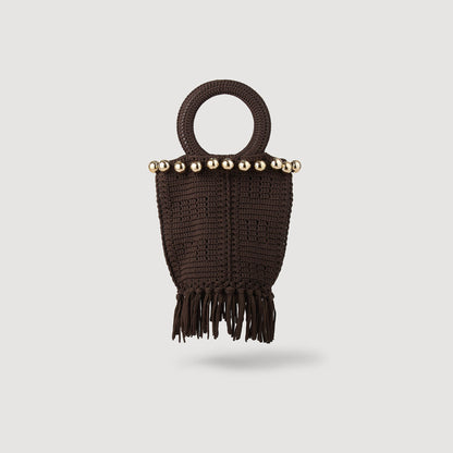 Sandro Small beaded fringed crochet bag Brown