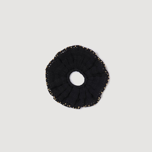 Sandro Beaded crochet scrunchie Black