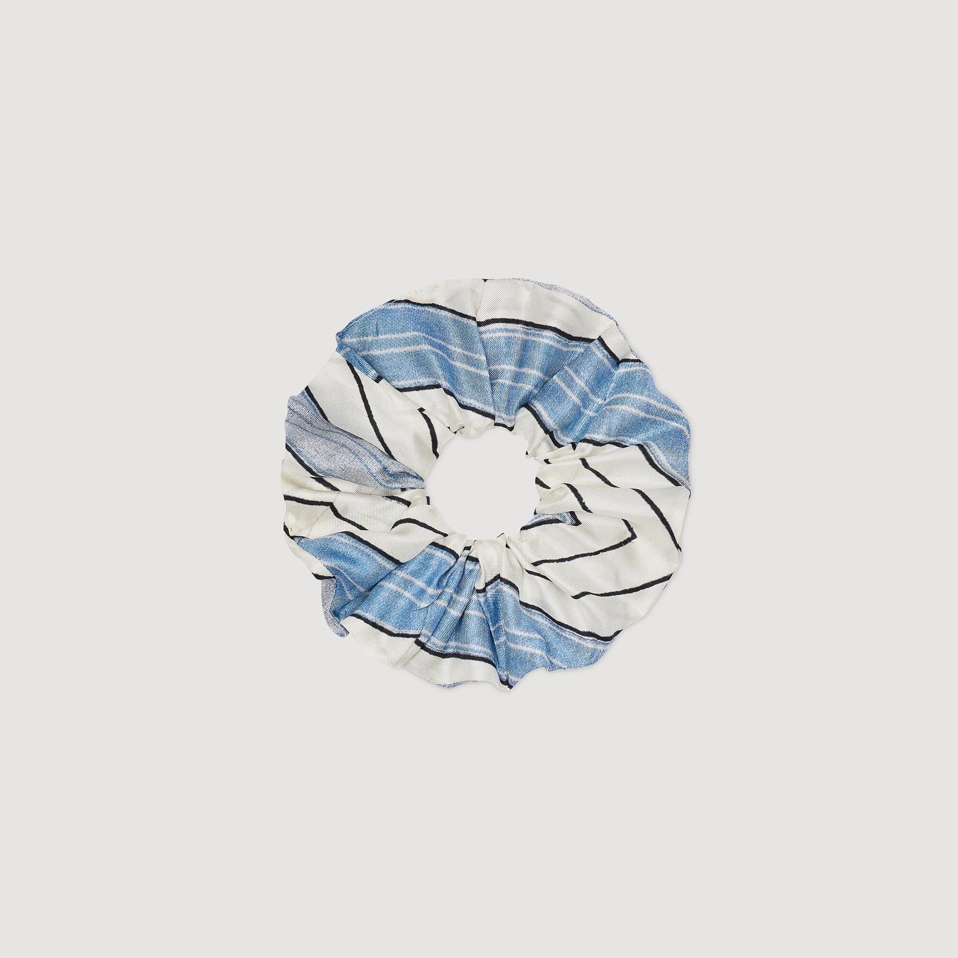Sandro Striped silk scrunchie Sky Blue