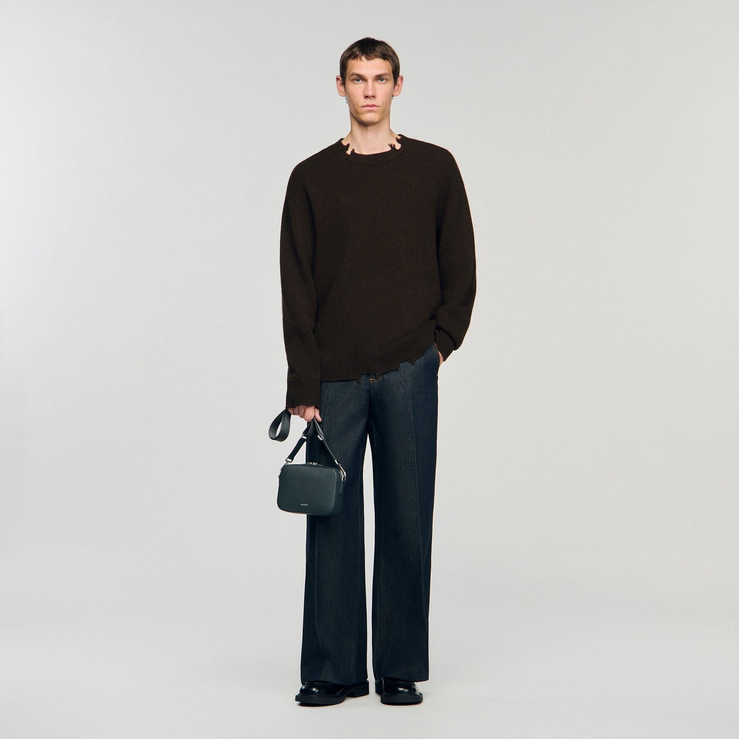 Sandro Small reconstituted leather bag Steel