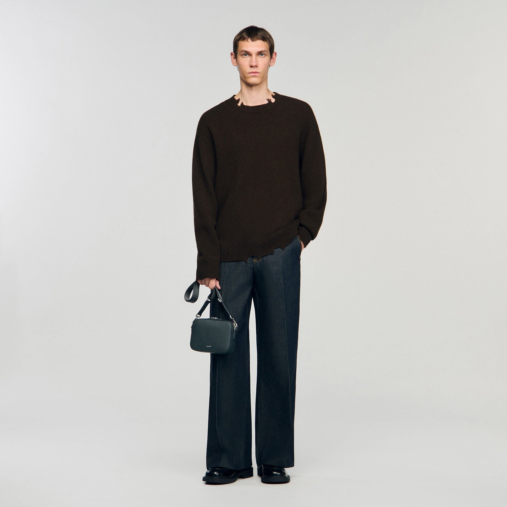 Sandro Small reconstituted leather bag Steel