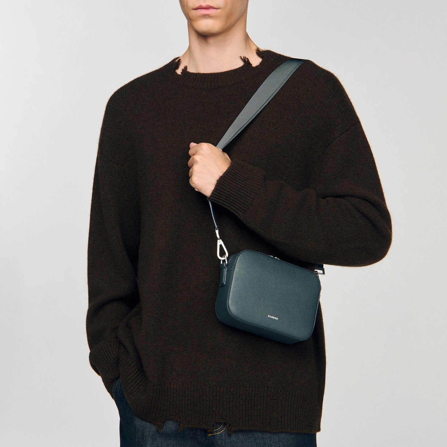 Sandro Small reconstituted leather bag Steel