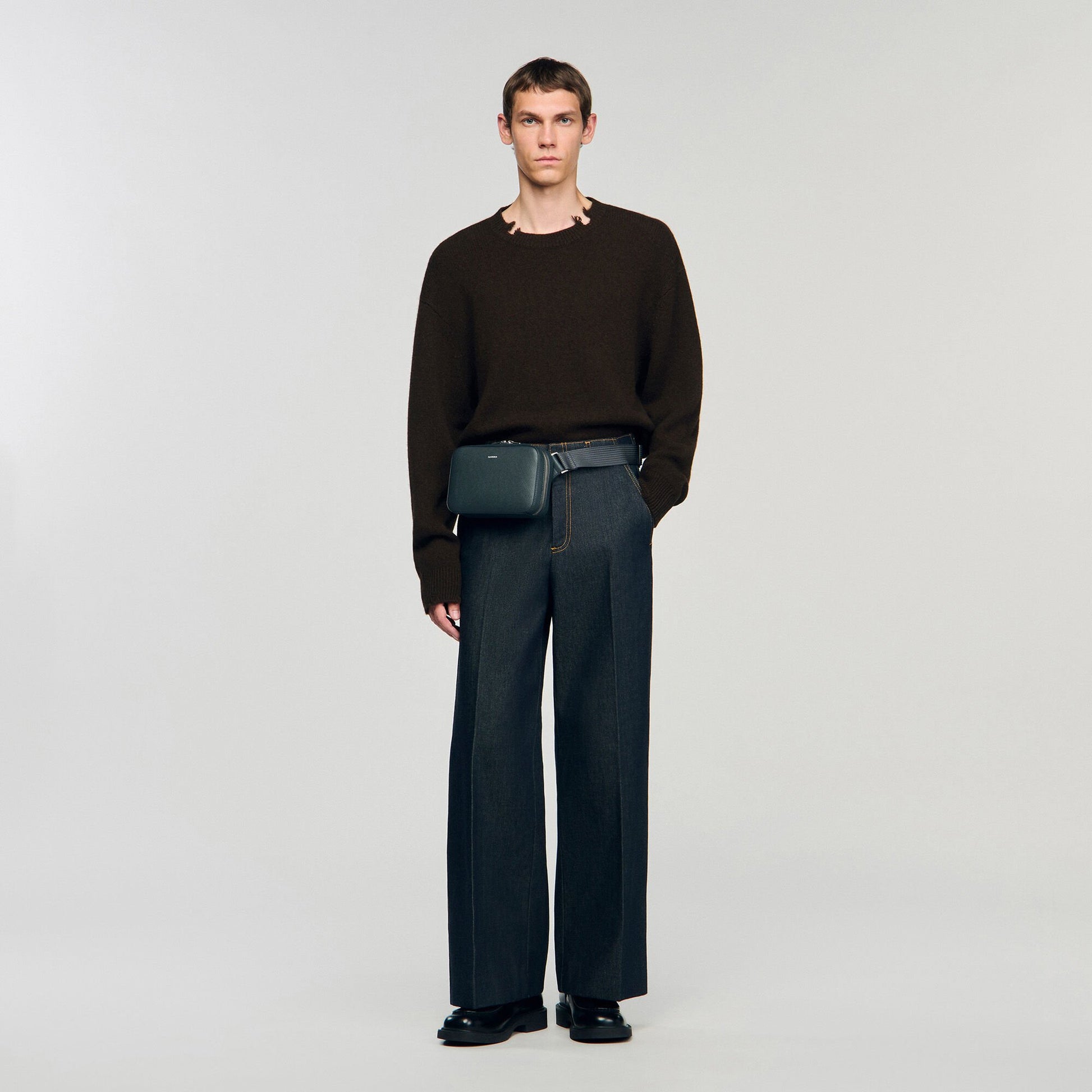 Sandro Small reconstitued leather bag Steel