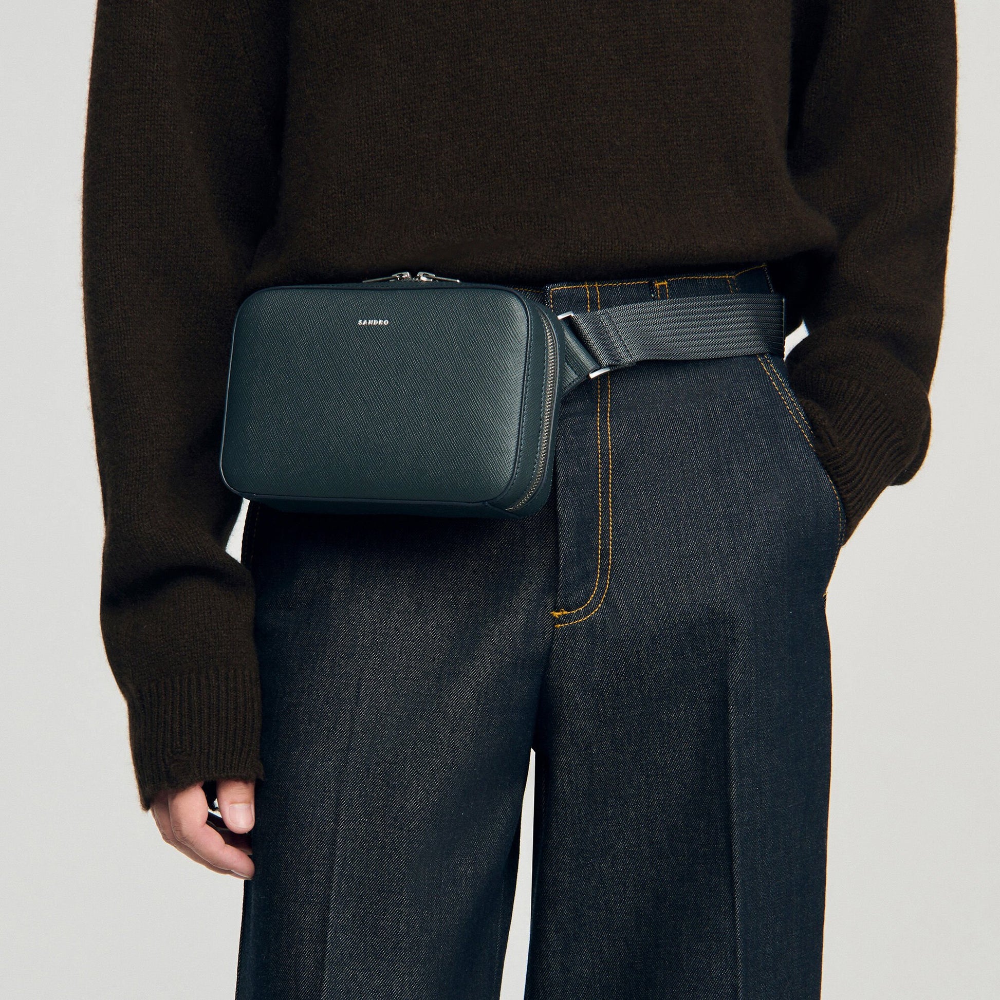 Sandro Small reconstitued leather bag Steel