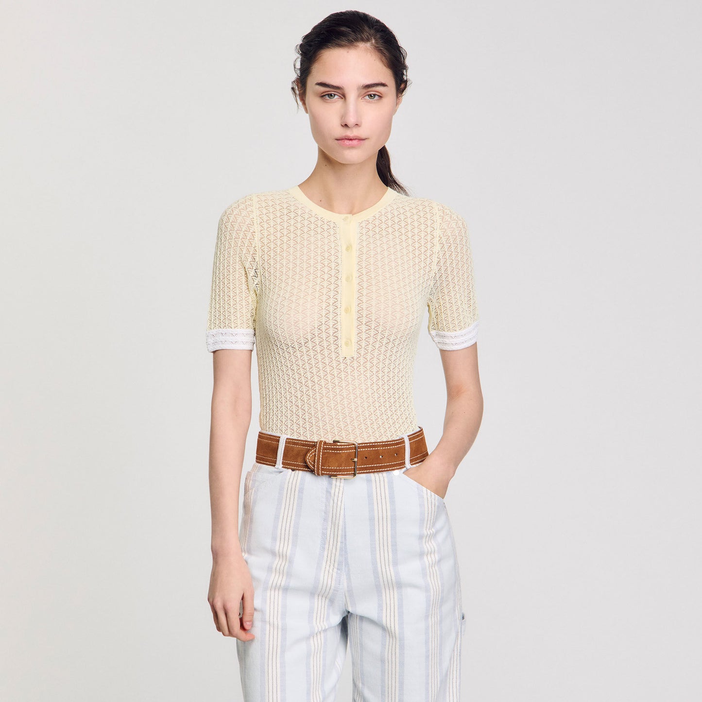 Sandro Wide leather belt Camel