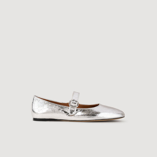 Sandro Shiny leather ballet flats Silver