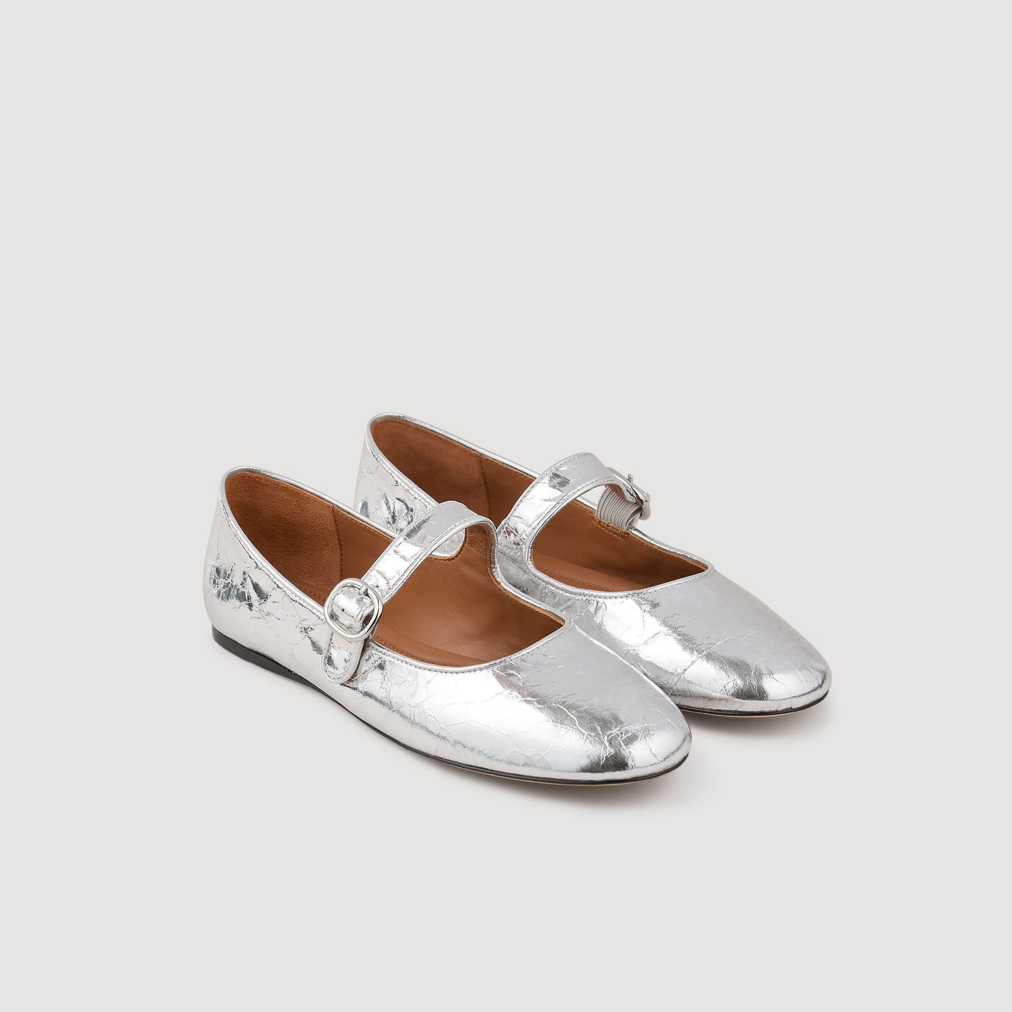 Sandro Shiny leather ballet flats Silver