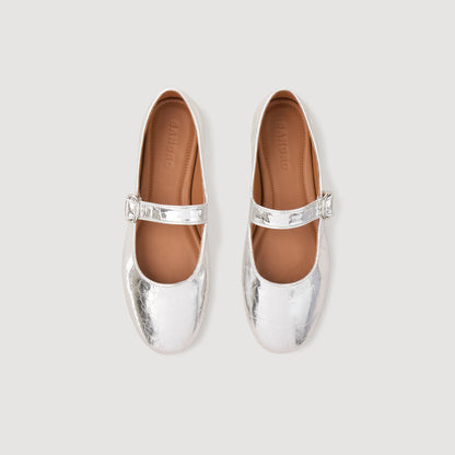 Sandro Shiny leather ballet flats Silver