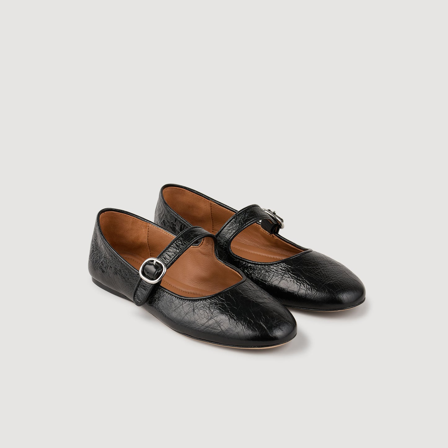 Sandro Shiny leather ballet flats Black