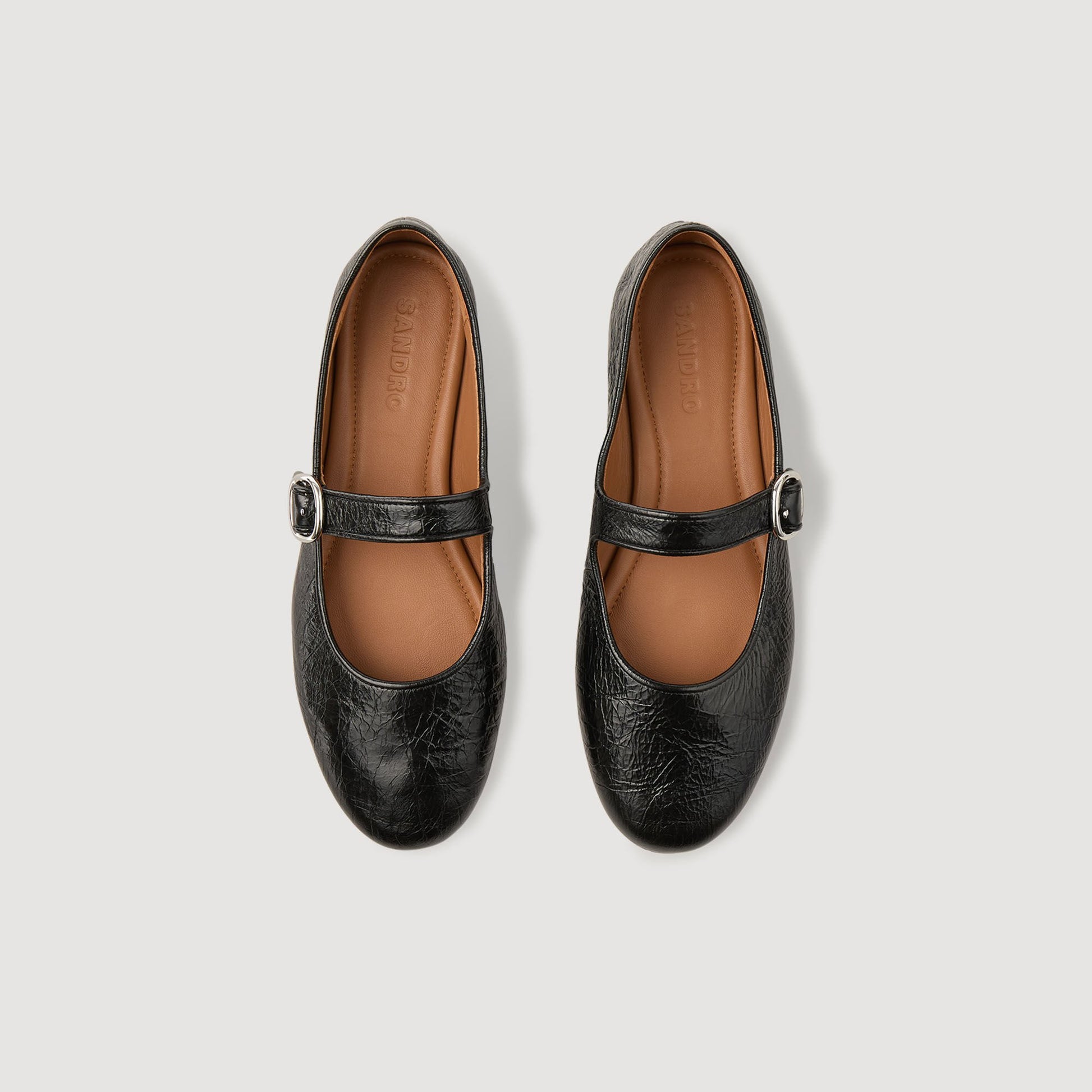 Sandro Shiny leather ballet flats Black