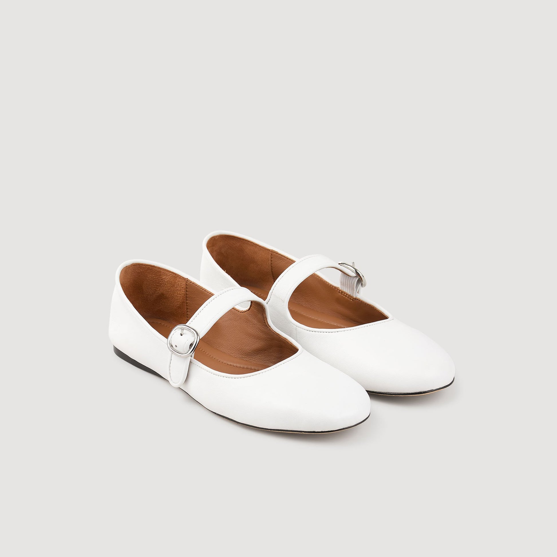 Sandro Shiny leather ballet flats White