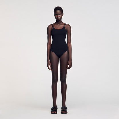Sandro Jewelery detail knit leotard Black