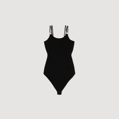 Sandro Jewelery detail knit leotard Black