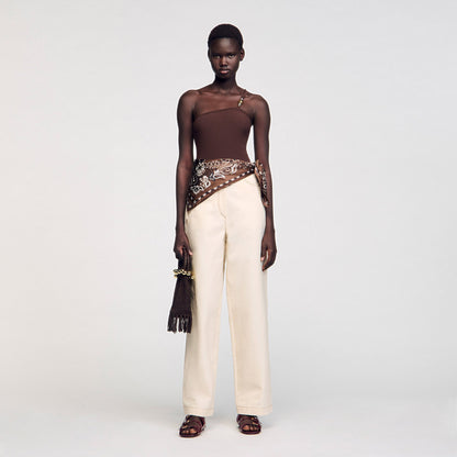 Sandro Asymmetric bodysuit with bead detail Brown