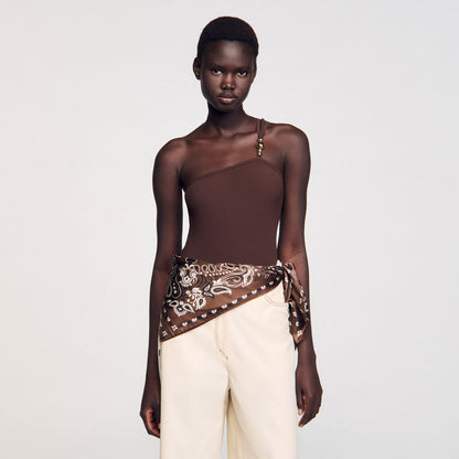 Sandro Asymmetric bodysuit with bead detail Brown