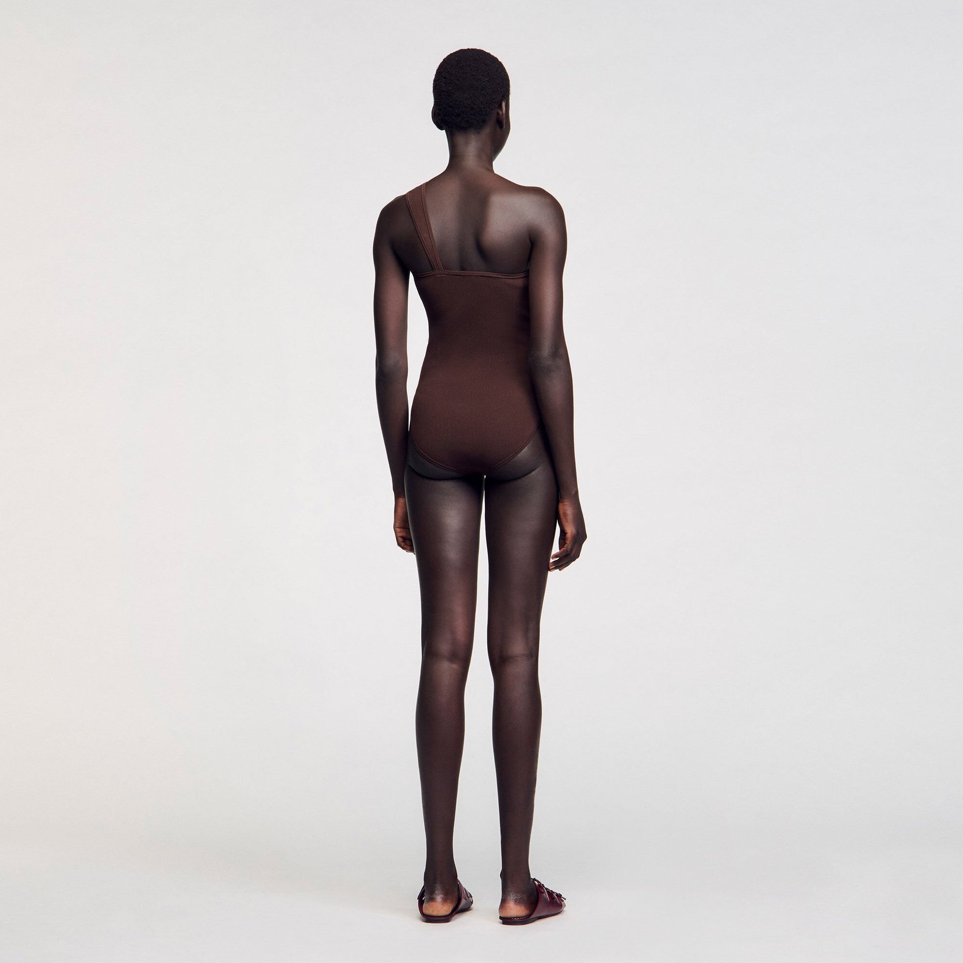 Sandro Asymmetric bodysuit with bead detail Brown