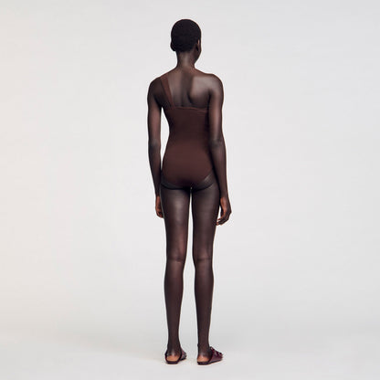 Sandro Asymmetric bodysuit with bead detail Brown