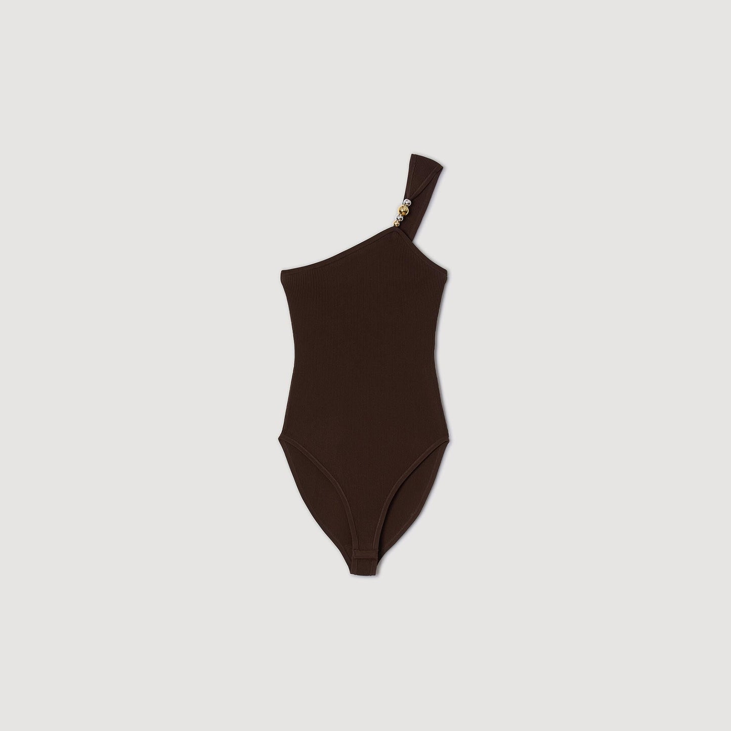 Sandro Asymmetric bodysuit with bead detail Brown