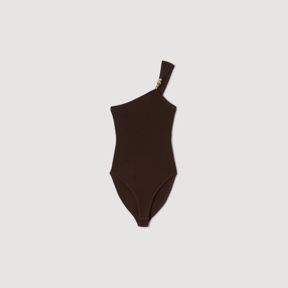 Sandro Asymmetric bodysuit with bead detail Brown