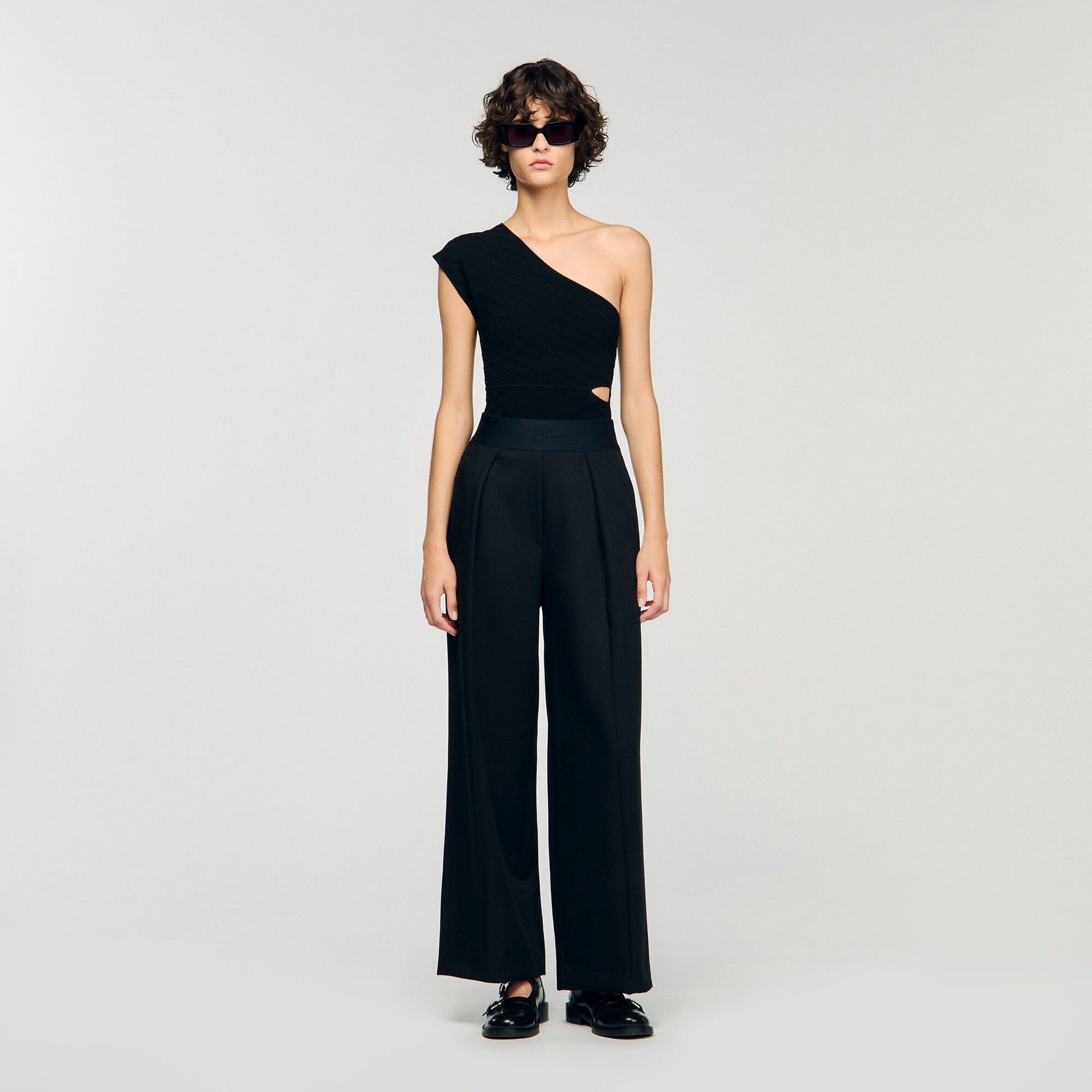 Sandro Asymmetric knit bodysuit Black