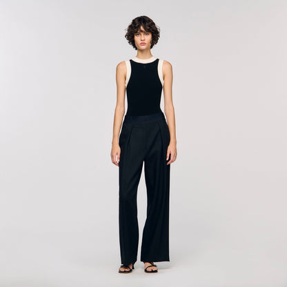 Sandro Two-tone knit bodysuit Black