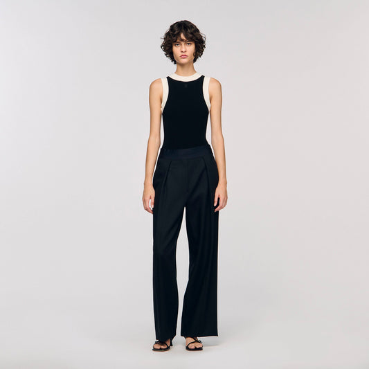 Sandro Two-tone knit bodysuit Black