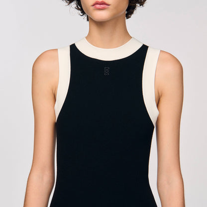 Sandro Two-tone knit bodysuit Black