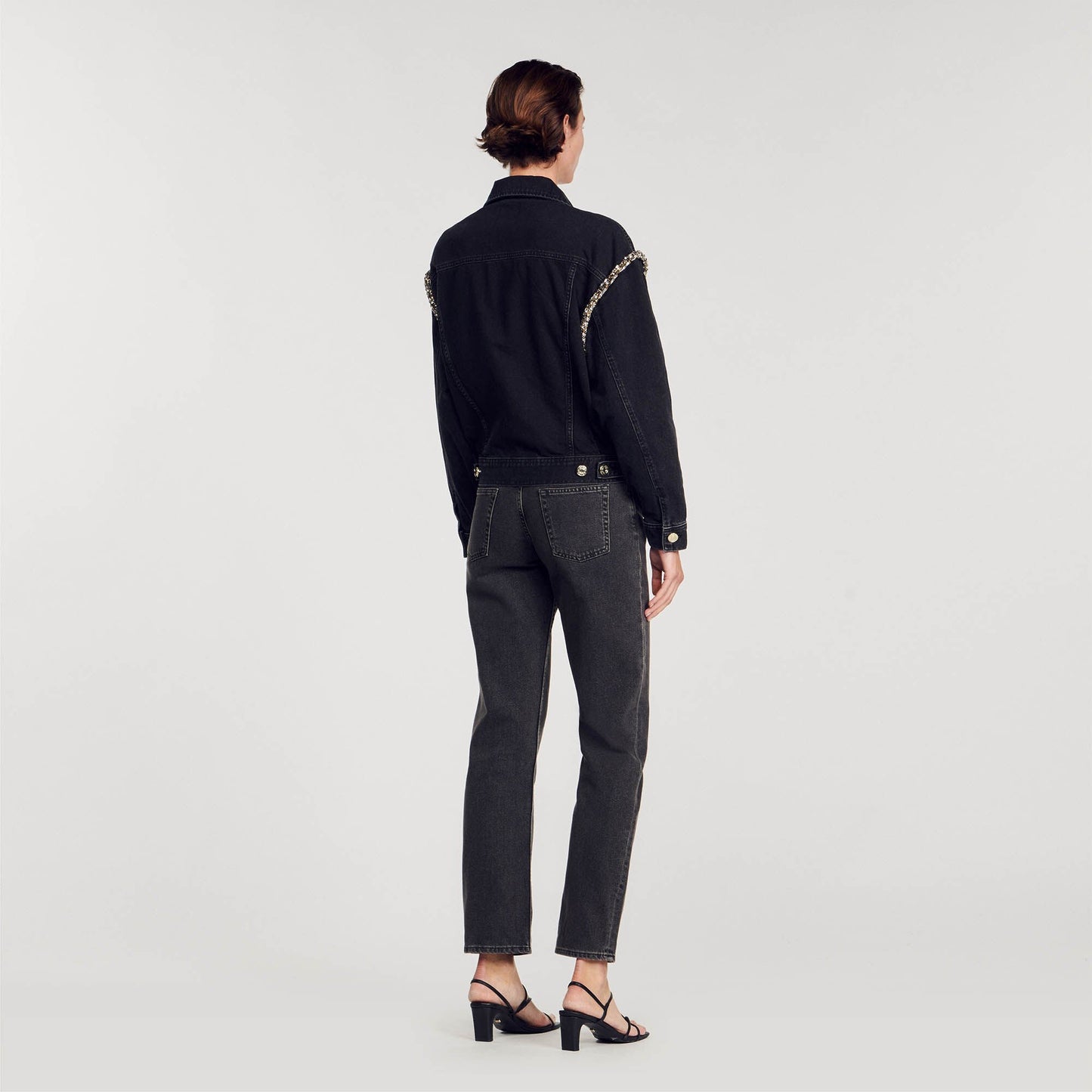 Sandro Oversized denim jacket with rhinestones Black