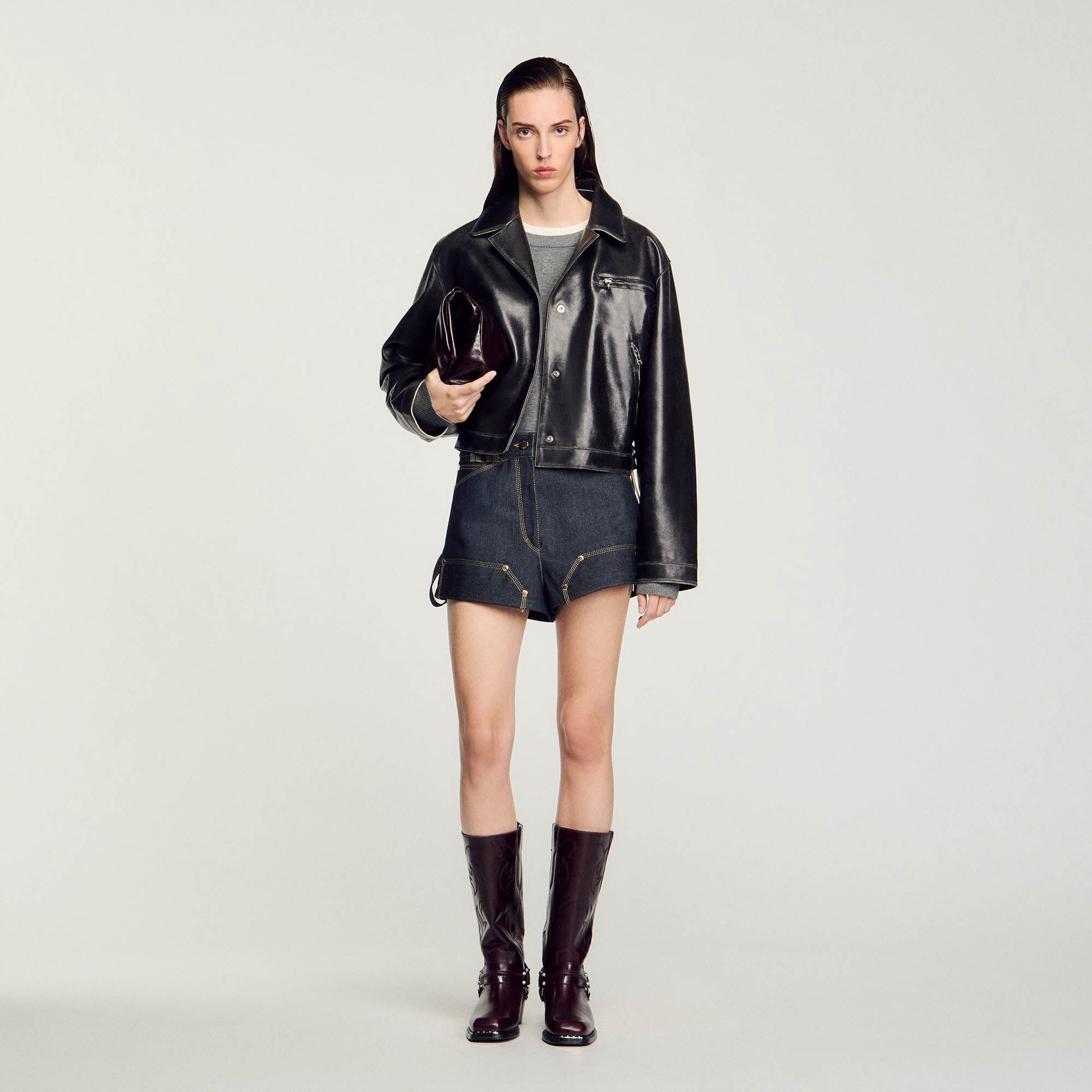 Sandro Distressed leather jacket Black