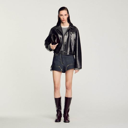 Sandro Distressed leather jacket Black