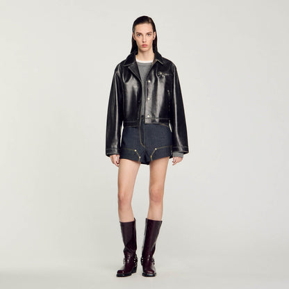 Sandro Distressed leather jacket Black