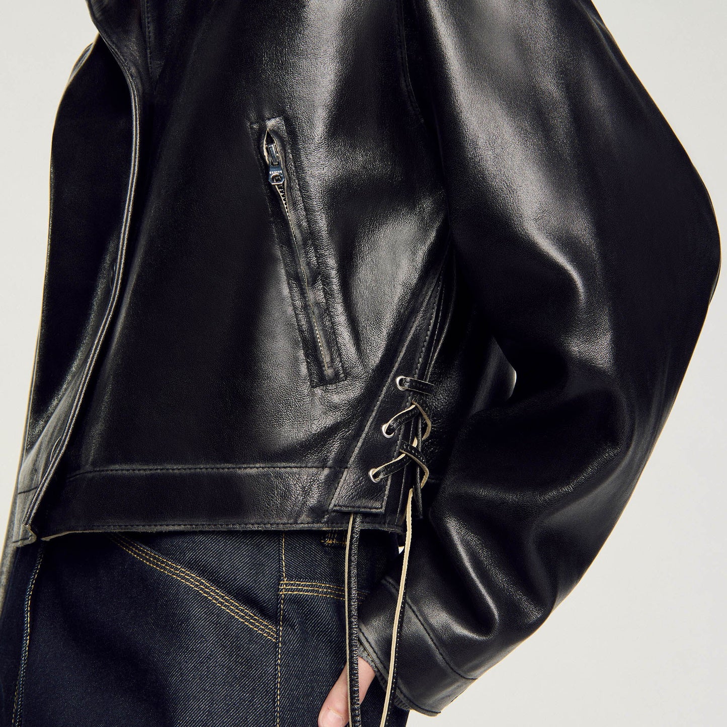 Sandro Distressed leather jacket Black