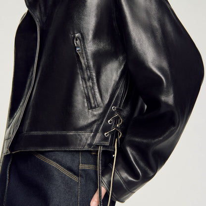 Sandro Distressed leather jacket Black