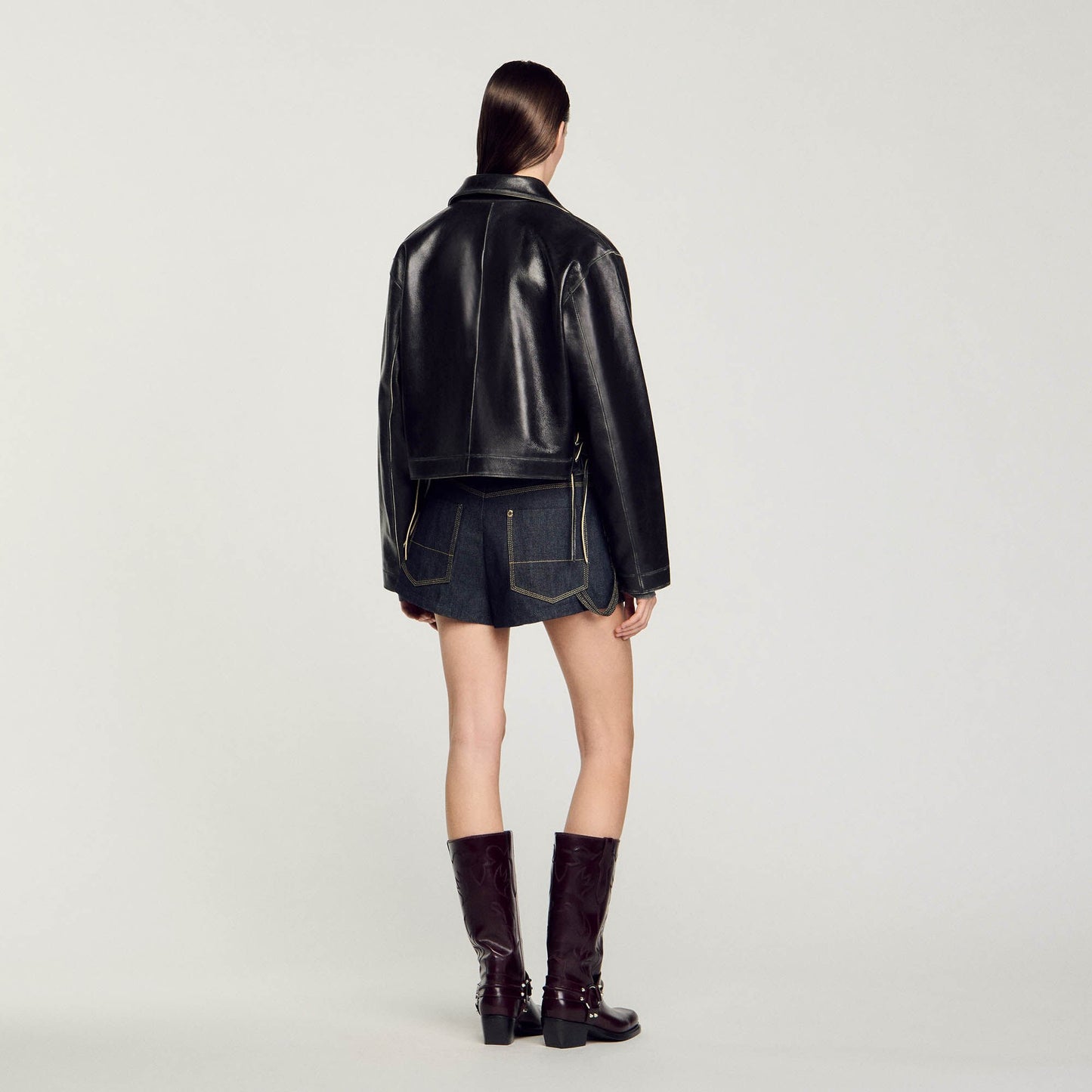Sandro Distressed leather jacket Black