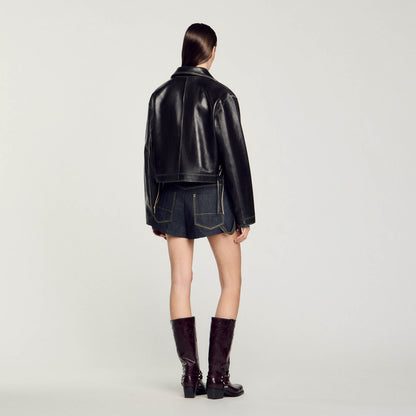 Sandro Distressed leather jacket Black