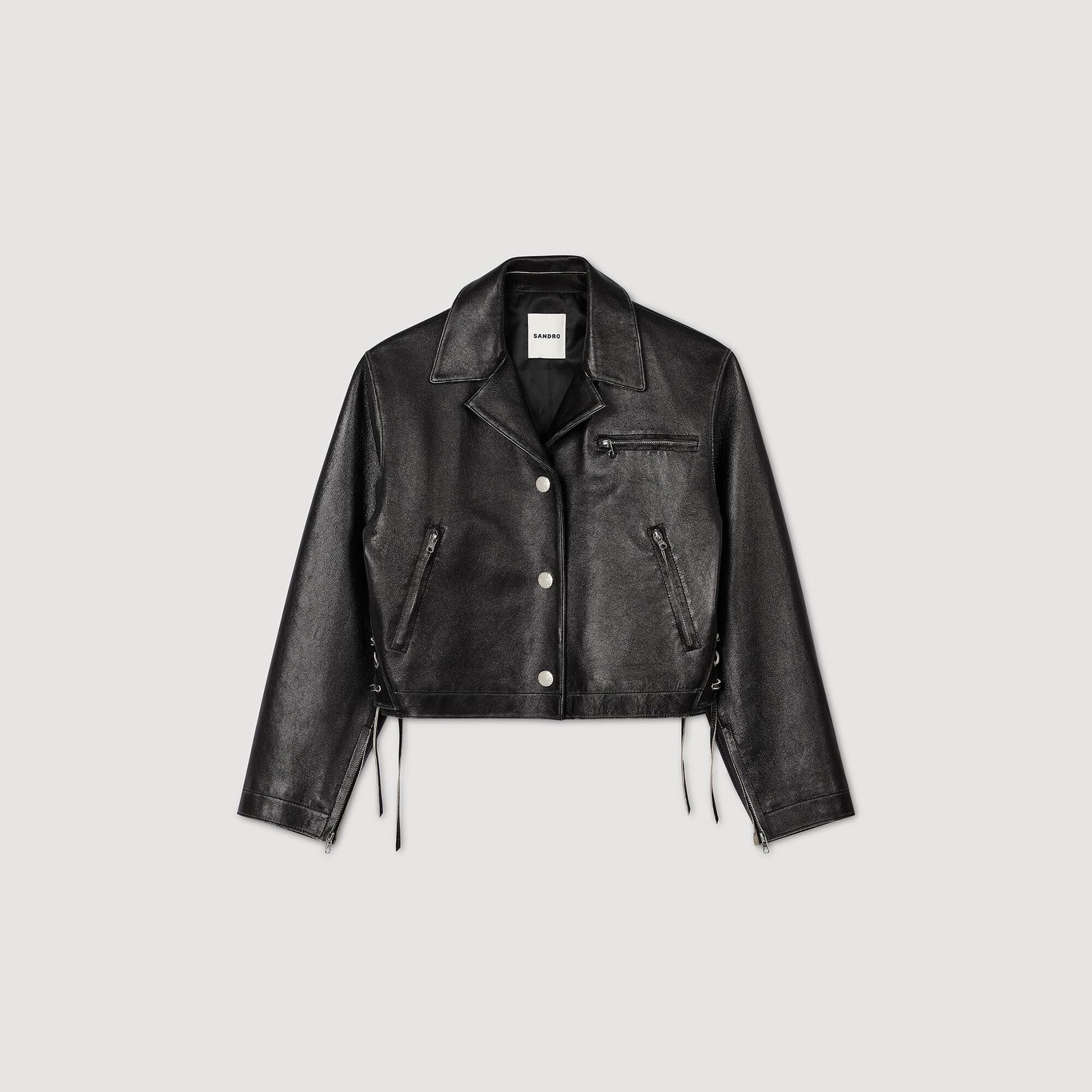 Sandro Distressed leather jacket Black