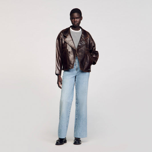 Sandro Oversized leather jacket Brown