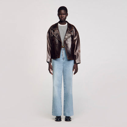 Sandro Oversized leather jacket Brown